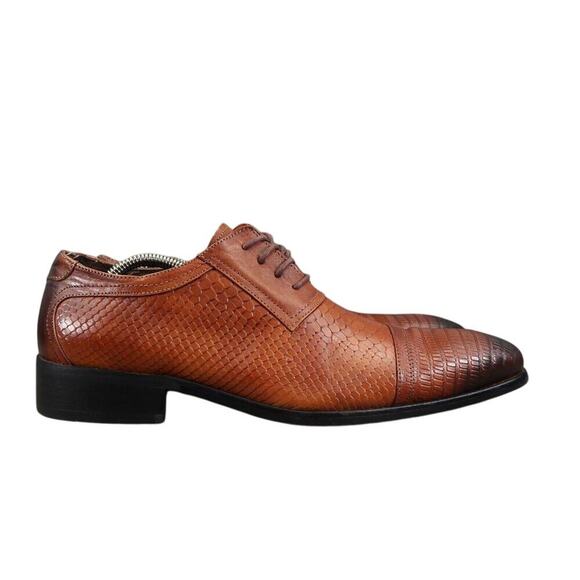 Daniel Villa Shoes Men 42 Oxford Classic Embossed Leather Burnished Formal Brown main image 6
